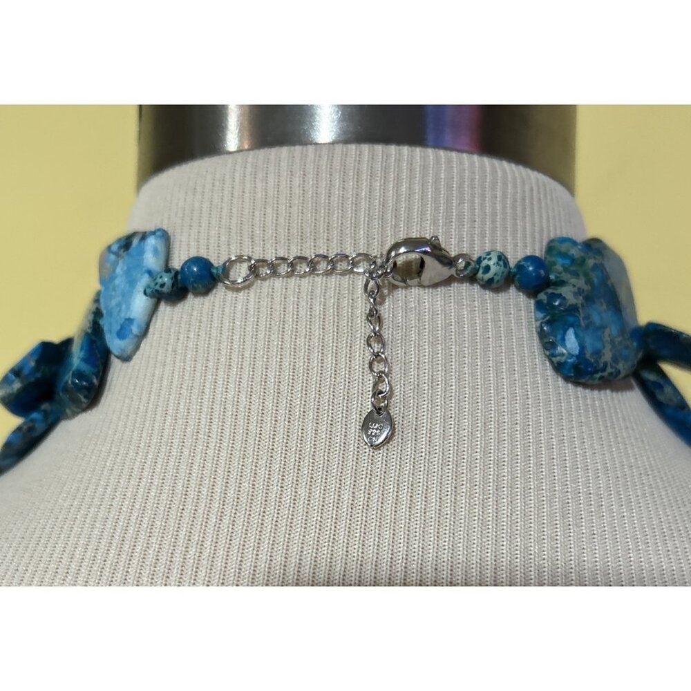LUC Lucas Lameth Chunky Blue Jasper Necklace .925 Sterling Silver Heavy Boho - Picture 9 of 16